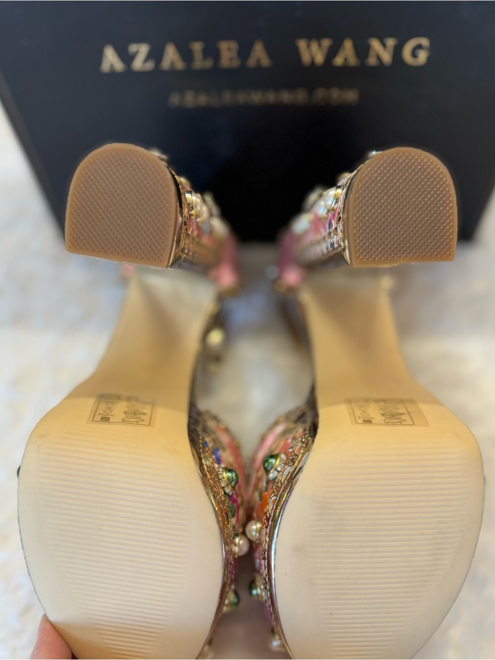 Azalea Wang Aim for the Eyes Women's Pink Embellished Platform Sandals Size 8.0 - Picture 11 of 15